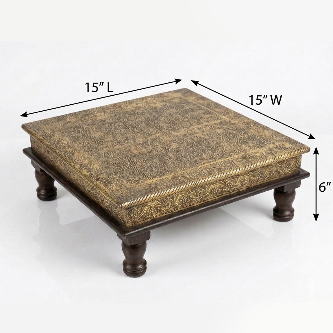 Embossed Brass sheet sqaure chowki 40cms