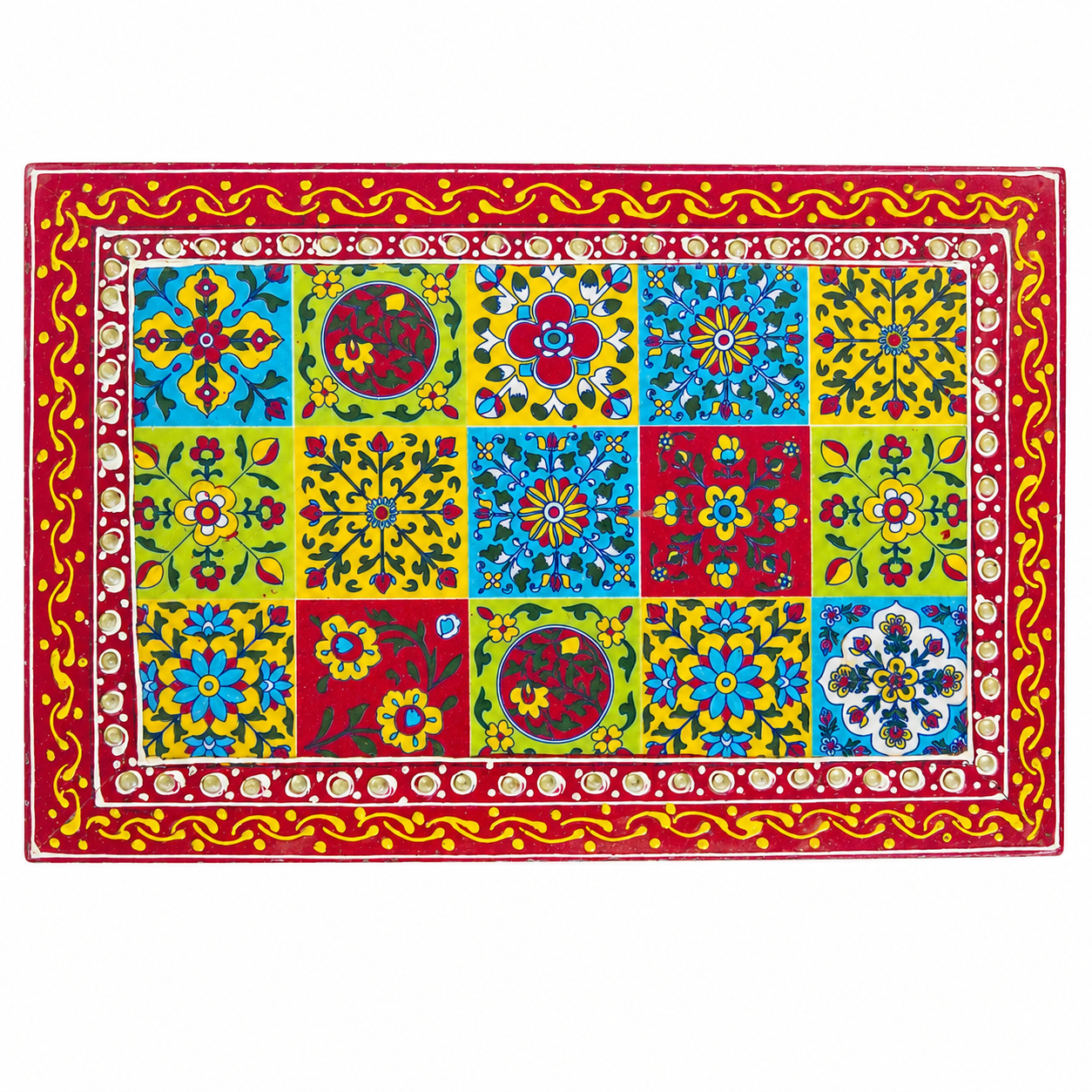 Fine Hand Painted Embssed Tiles Chowki 14 inch