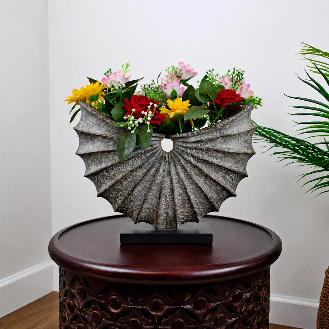 Carved Wood Flower Vase With Stand