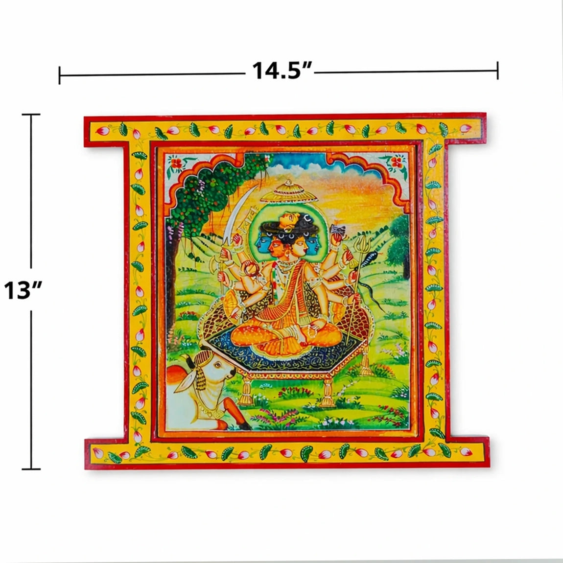Hand Painted Kartikey Pichwai Window With Crack Antique Look
