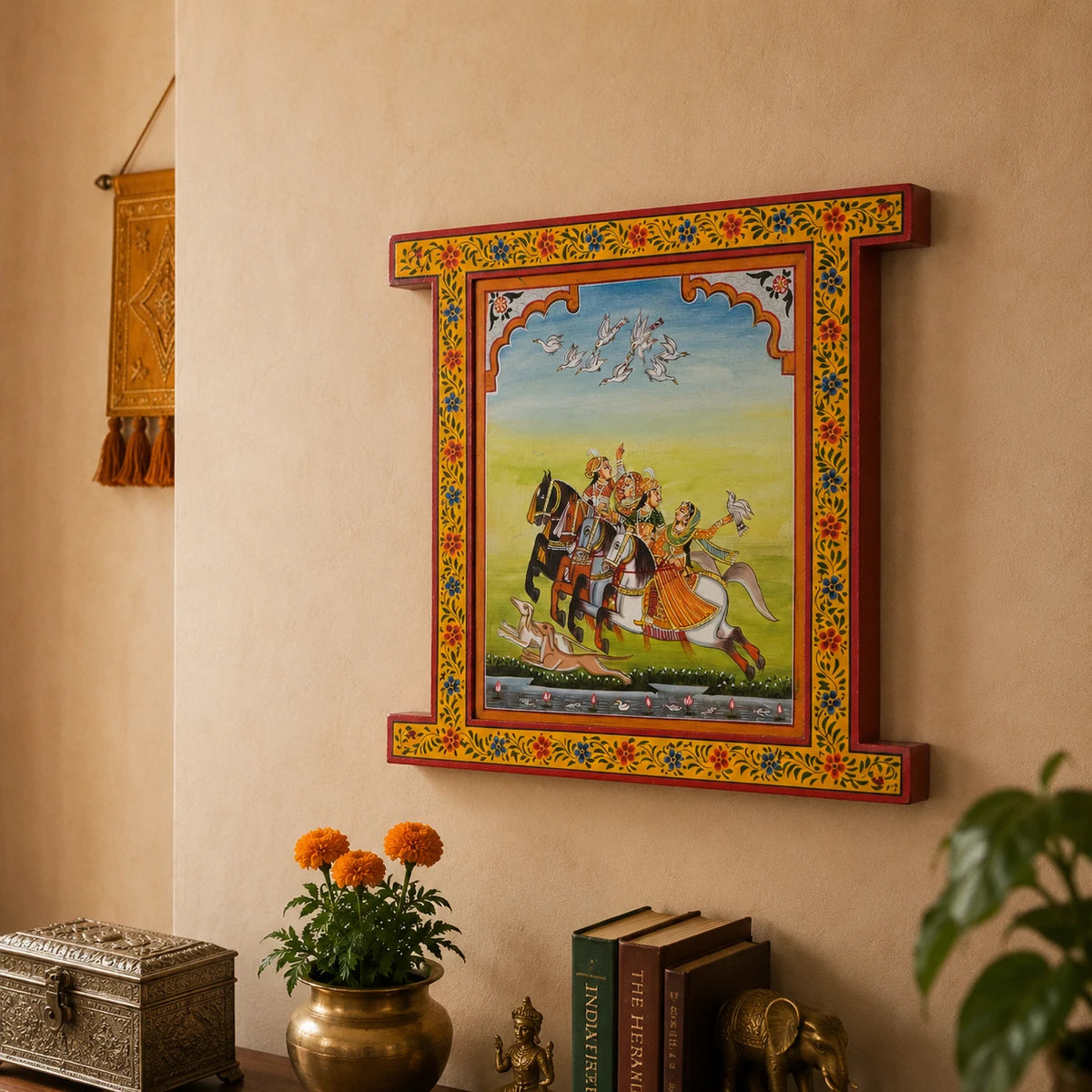 Hand Painted Mugal Pichwai Window With Crack Antique Look