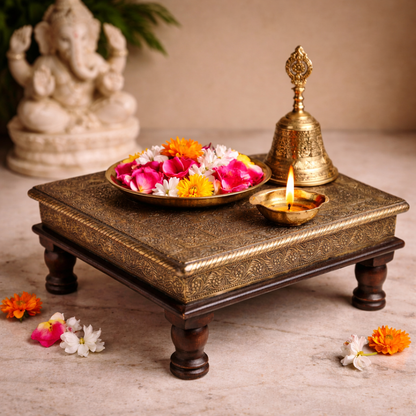 Embossed Brass sheet sqaure chowki 30cms