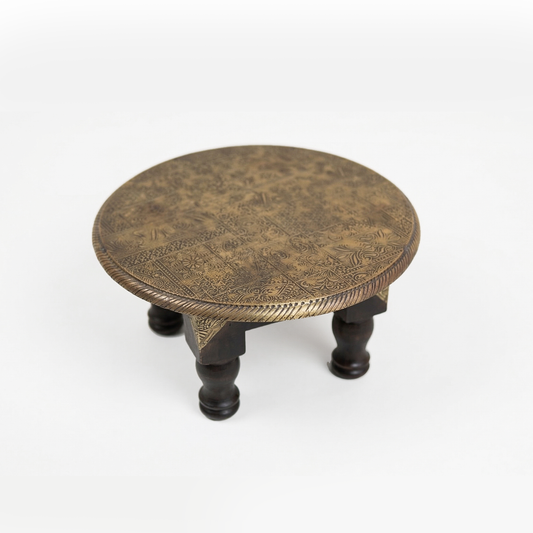 Embossed Brass sheet round chowki 35cms