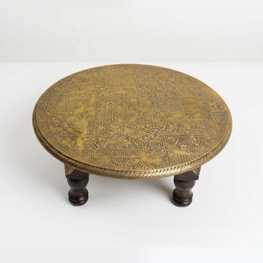 Embossed Brass sheet round chowki 40cms