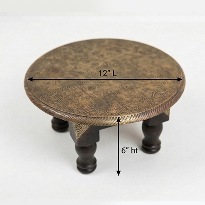 Embossed Brass sheet round chowki 35cms