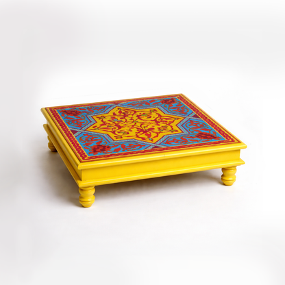 Fine Hand Painted Square Yellow Chowki 18inches