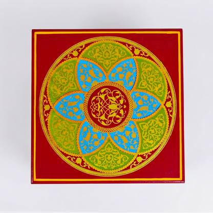 Fine Hand Painted Square Red Chowki 18inches