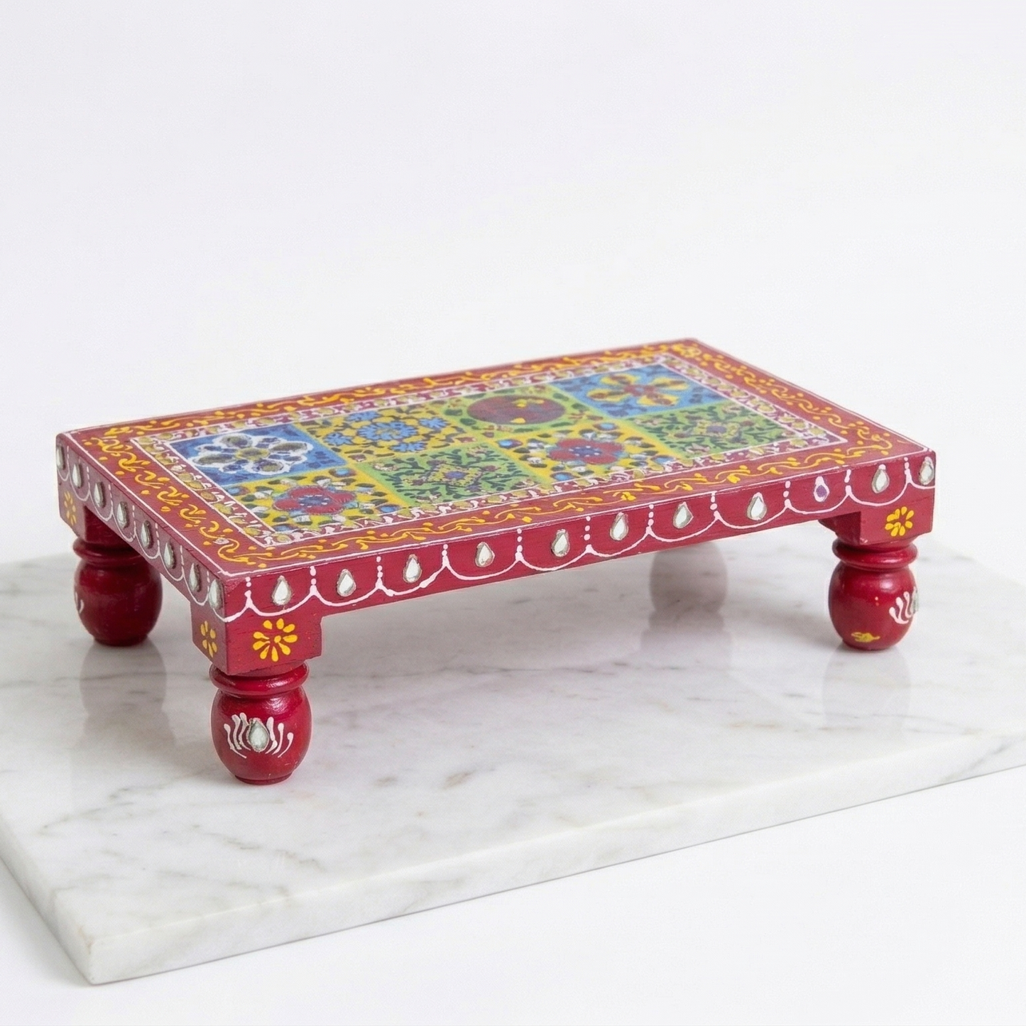 Fine Hand Painted Embssed Tiles Chowki 10 inch