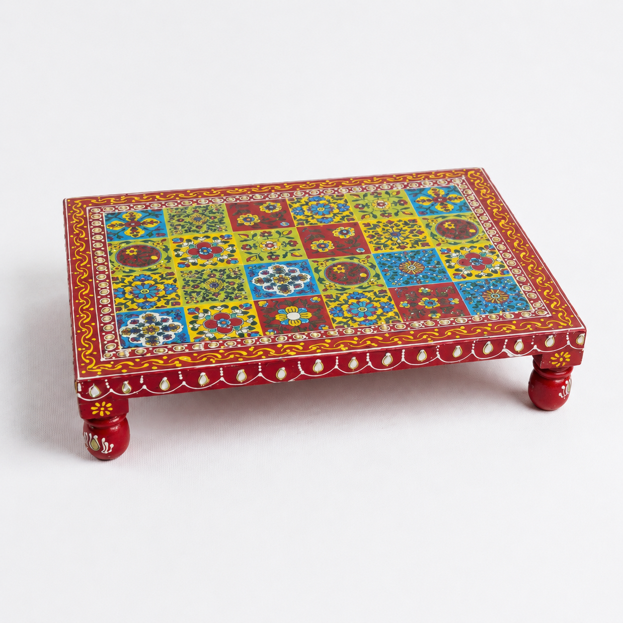 Decorative chowki table with colorful hand painting patchwork design