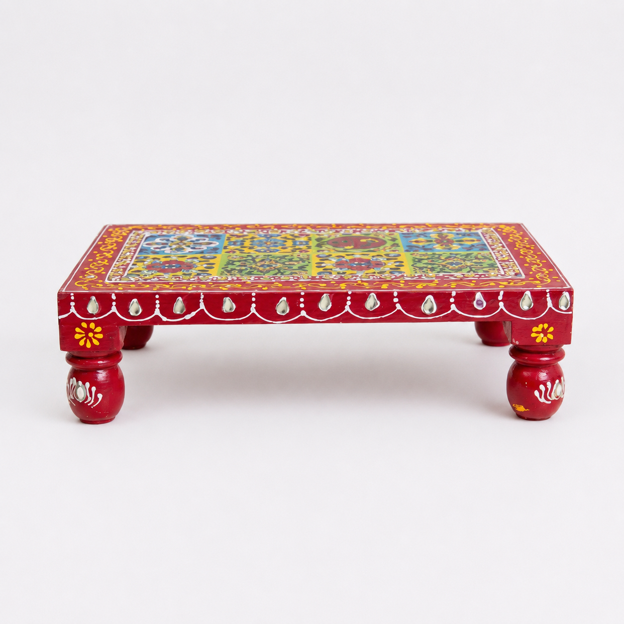 Fine Hand Painted Embssed Tiles Chowki 10 inch