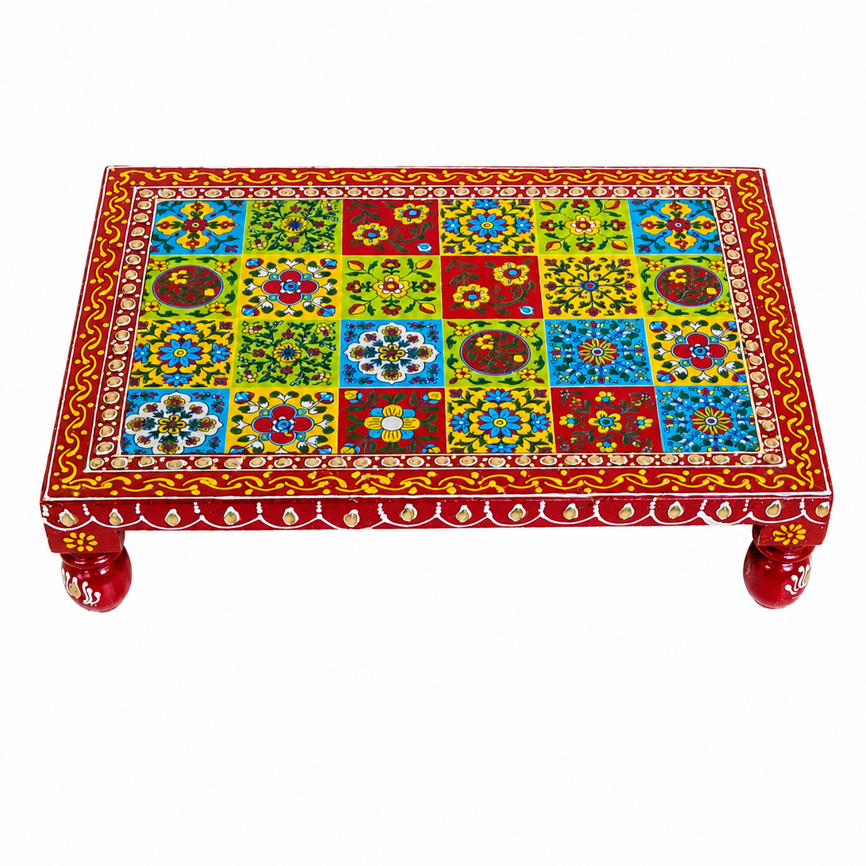 Fine Hand Painted Embssed Tiles Chowki 12 inch