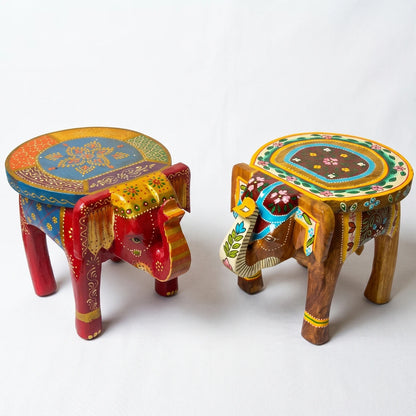 Hand Painted Elephant Wooden Seater