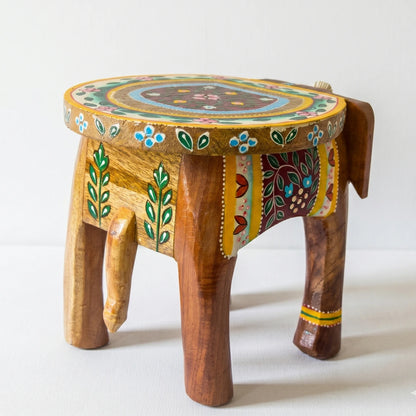 Hand Painted Elephant Wooden Seater