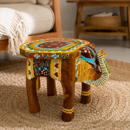 Hand Painted Elephant Wooden Seater