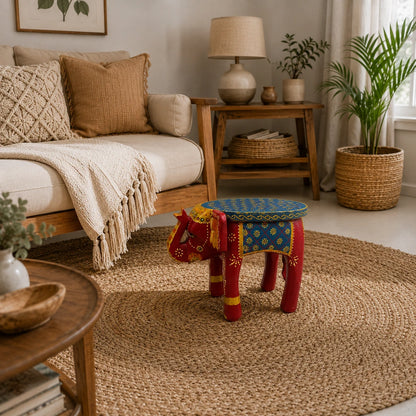 Hand Painted Elephant Wooden Seater