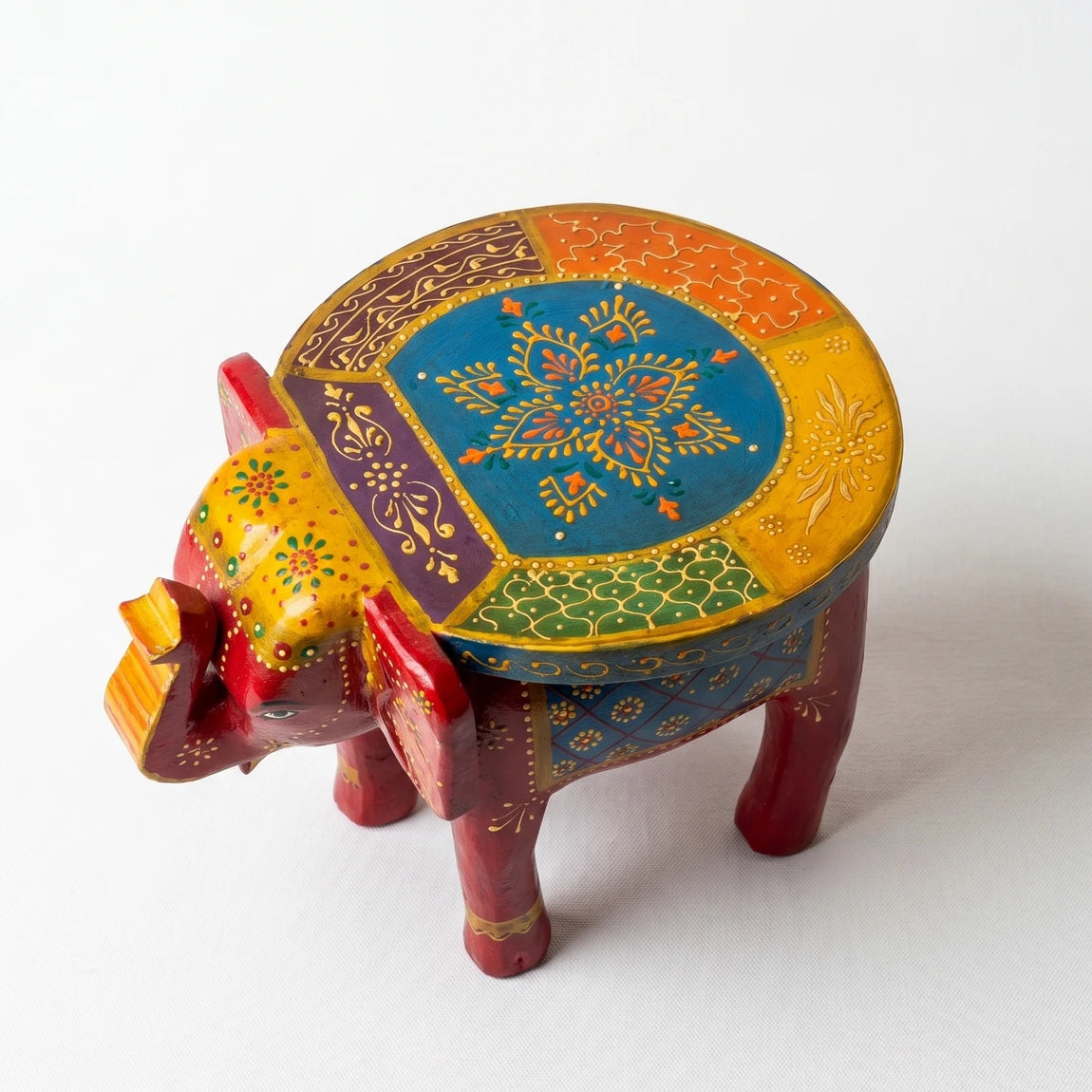 Hand Painted Elephant Wooden Seater