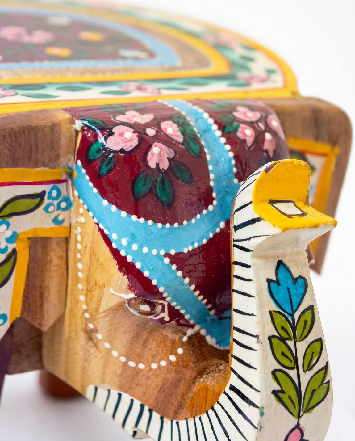 Hand Painted Elephant Wooden Seater