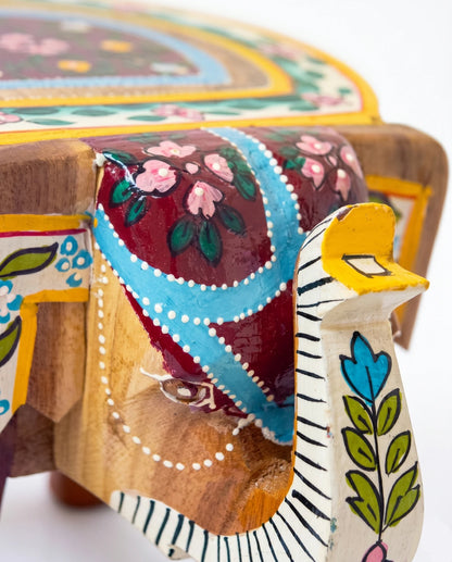 Hand Painted Elephant Wooden Seater