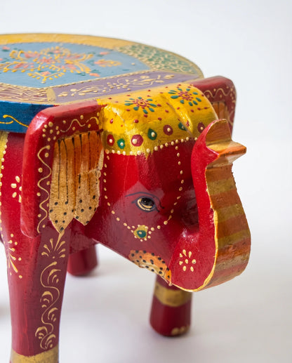 Hand Painted Elephant Wooden Seater