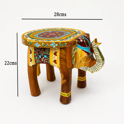 Hand Painted Elephant Wooden Seater