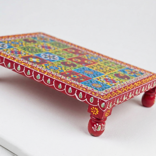 Fine Hand Painted Embssed Tiles Chowki 14 inch