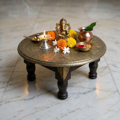 Embossed Brass sheet round chowki 35cms