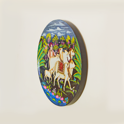 Decorative plate with Hand painted farmer with group of cows with garden in background