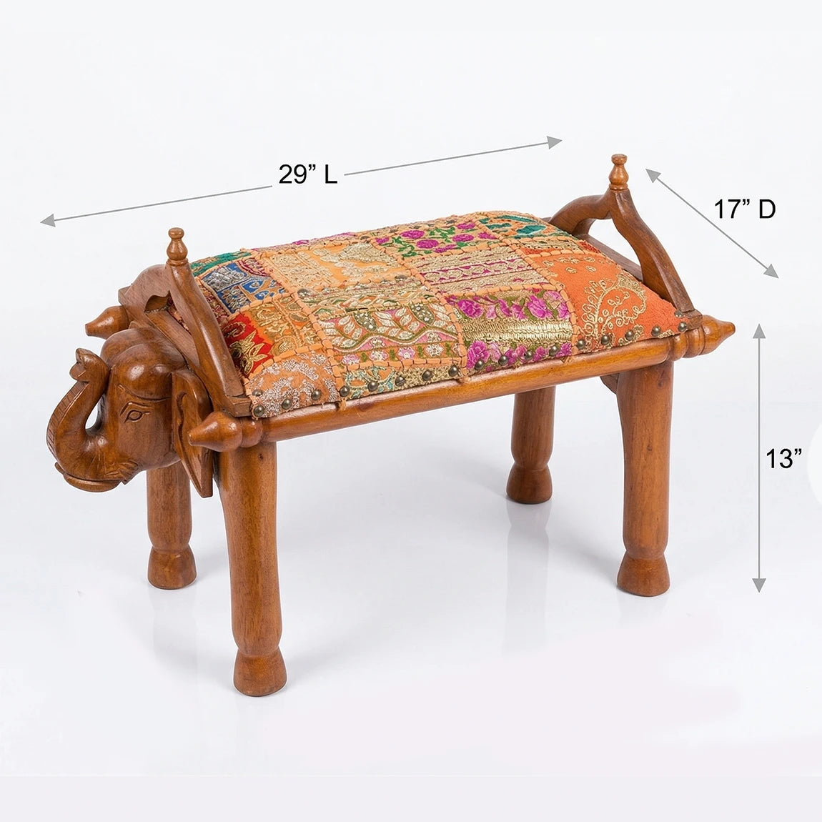 Elephant Head Single Bench with Handloom Upholstry