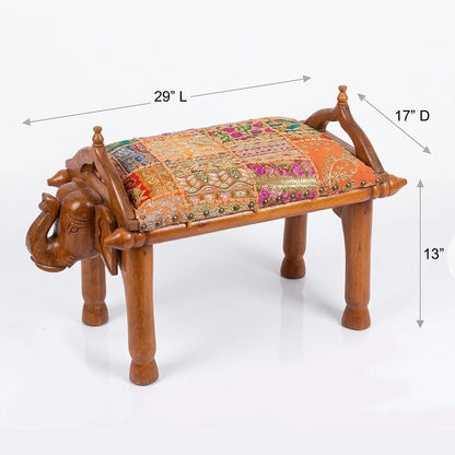 Elephant Head Single Bench with Handloom Upholstry
