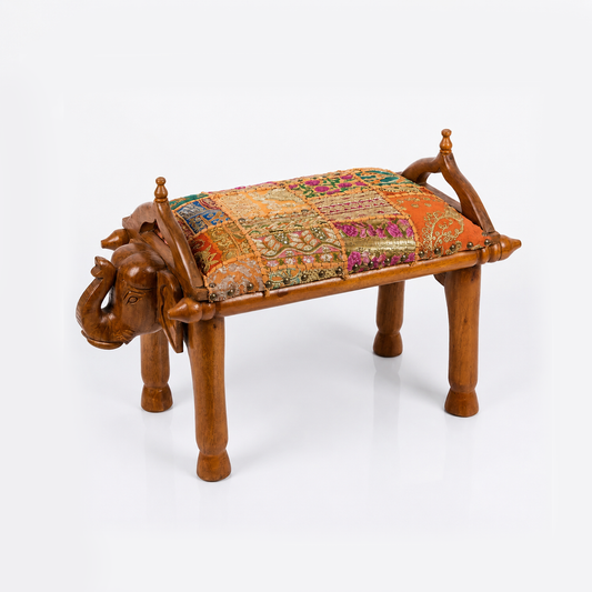 Elephant Head Single Bench with Handloom Upholstry