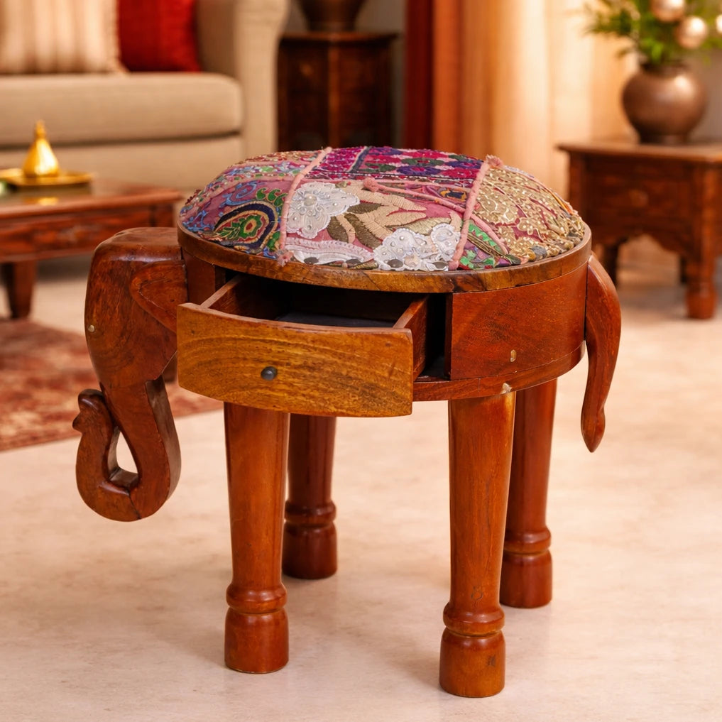 Elephant Head Round Seater with Drawer and upholstry
