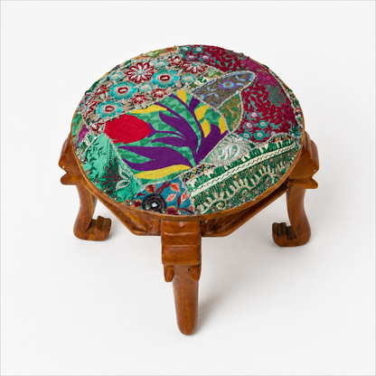 4 Head Elephant Head Round Seat with  Handloom Upholstry