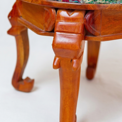 4 Head Elephant Head Round Seat with  Handloom Upholstry