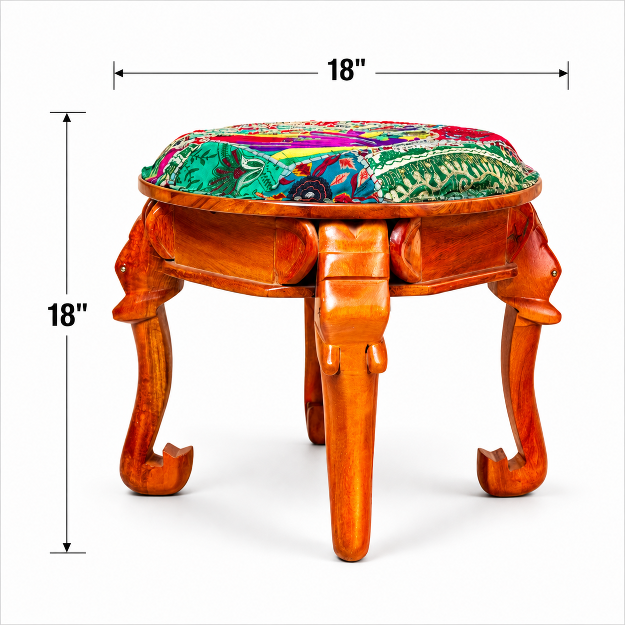 4 Head Elephant Head Round Seat with  Handloom Upholstry
