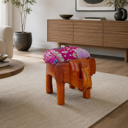 Elephant Head Round Seater with Ethnic Upholstry