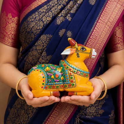 Finely Hand Painted wooden Yellow Nandi