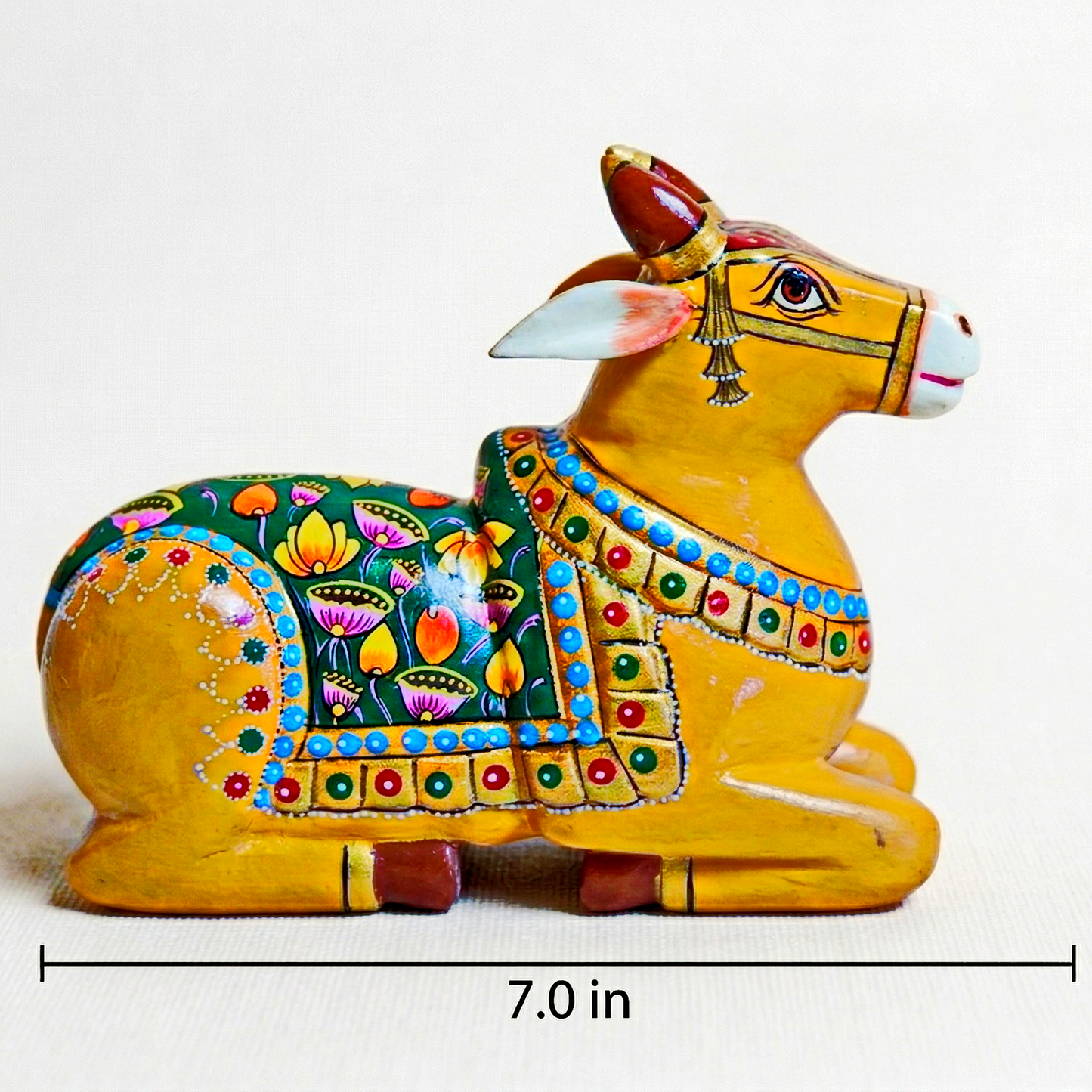 Finely Hand Painted wooden Yellow Nandi