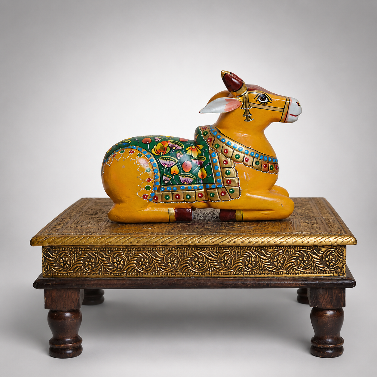 Finely Hand Painted wooden Yellow Nandi