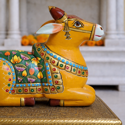 Finely Hand Painted wooden Yellow Nandi