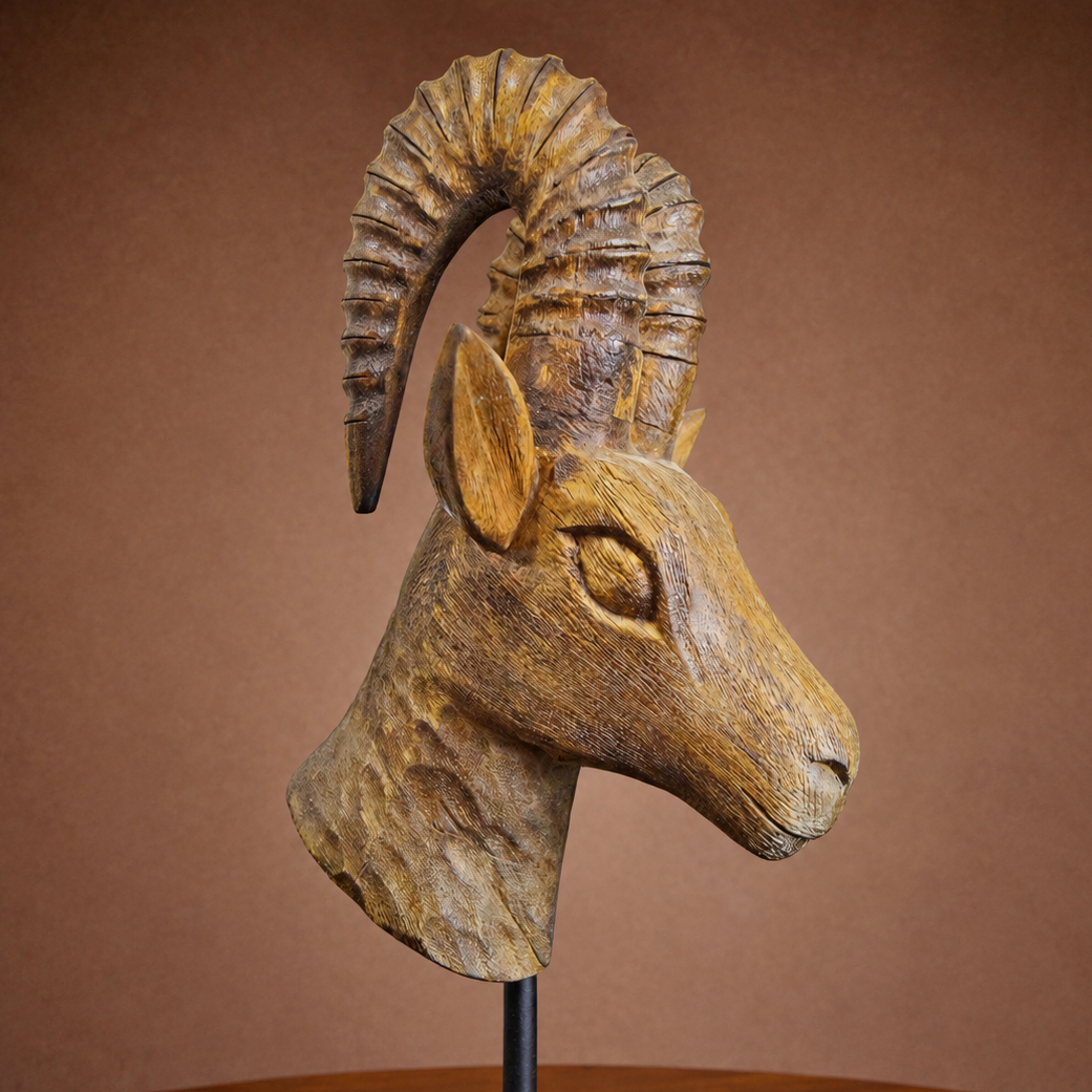 Carved Wood Dear Head With Stand