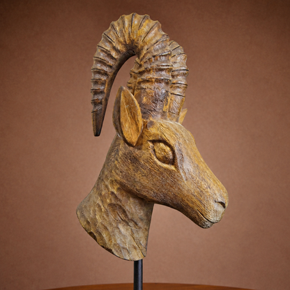 Carved Wood Dear Head With Stand