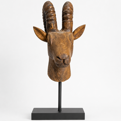 Carved Wood Dear Head With Stand
