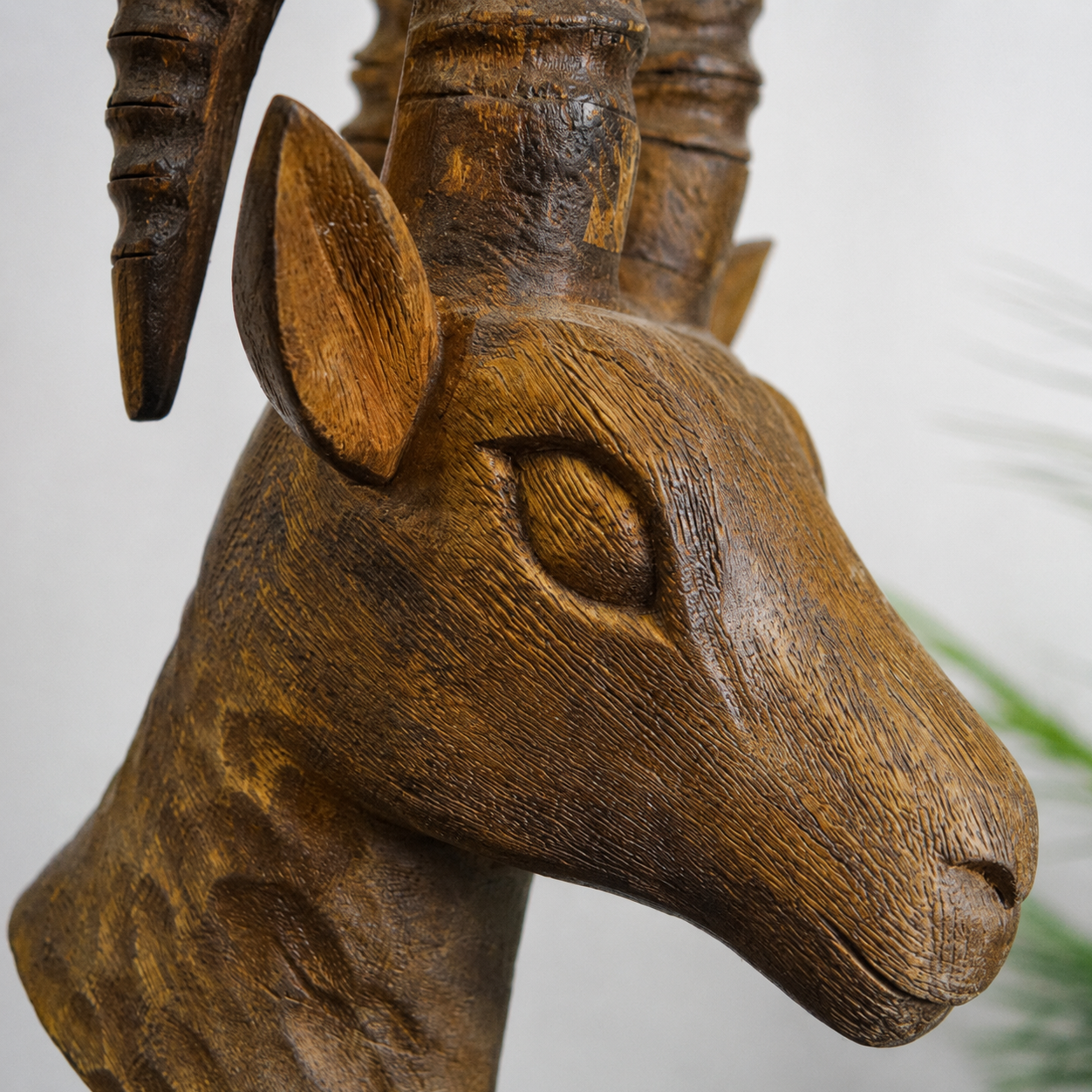 Carved Wood Dear Head With Stand