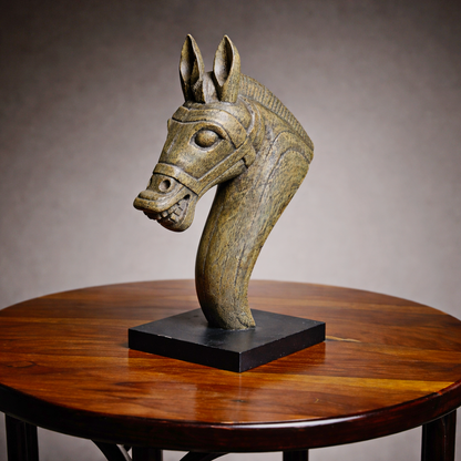 Carved Wood Horse Bust With Stand