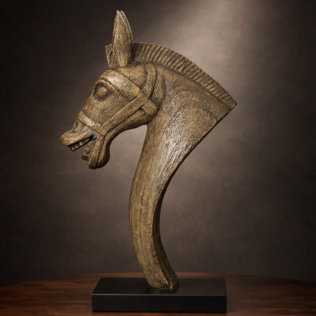 Carved Wood Horse Bust With Stand