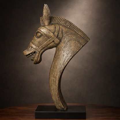Carved Wood Horse Bust With Stand
