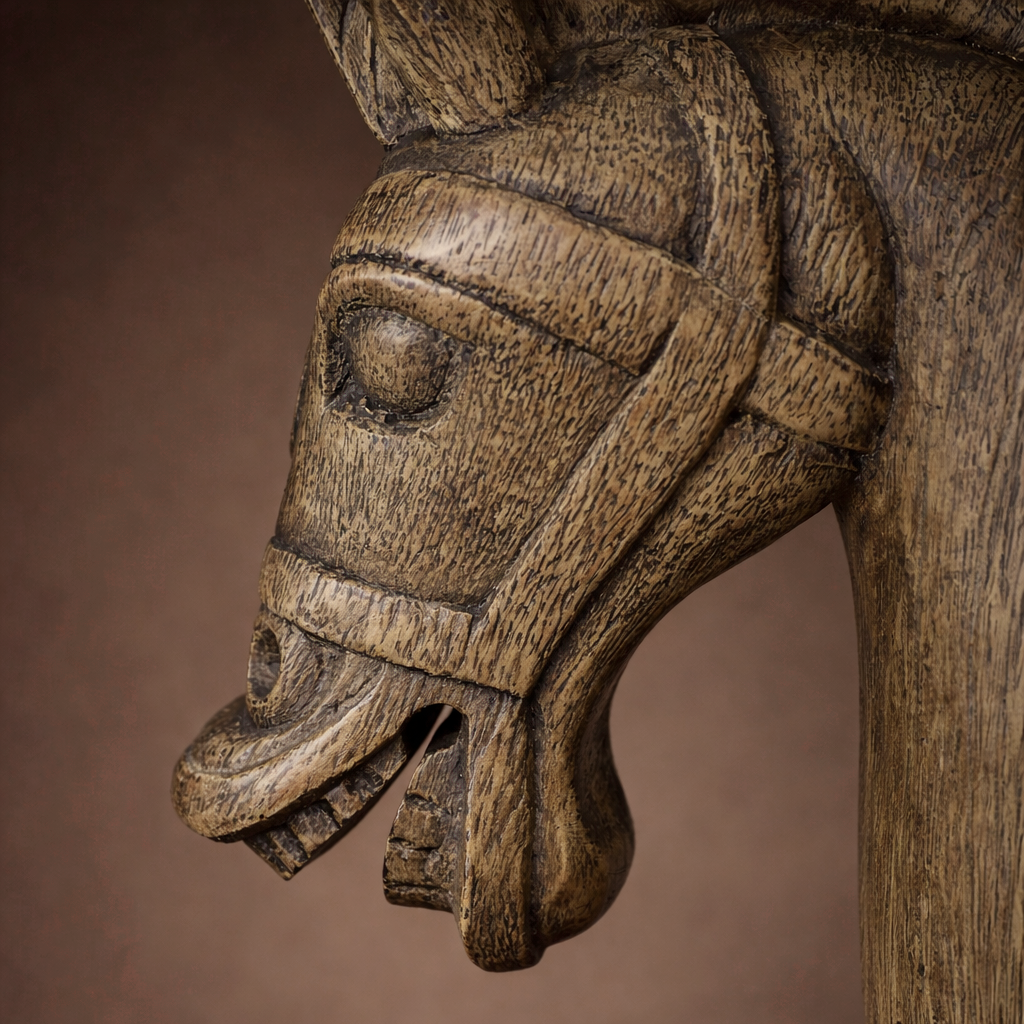 Carved Wood Horse Bust With Stand