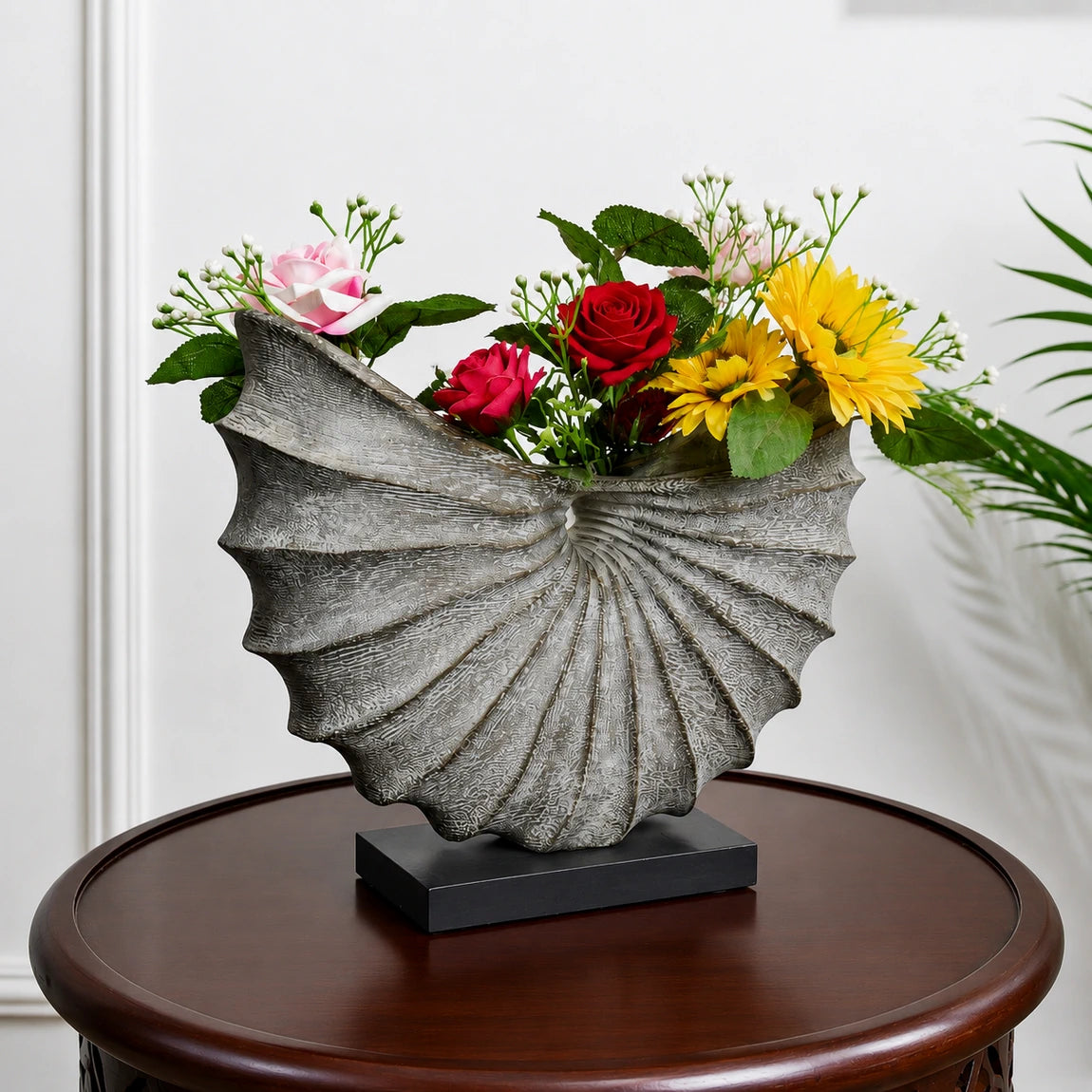 Carved Wood Flower Vase With Stand