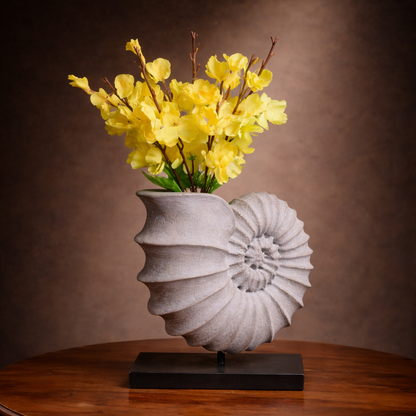 Carved Wood Spiral Flower Vase With Stand