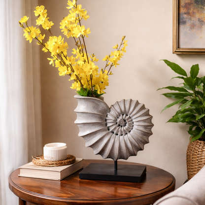 Carved Wood Spiral Flower Vase With Stand